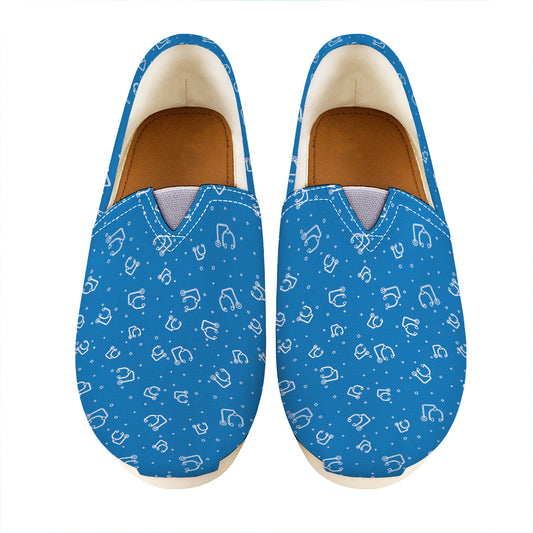 Blue And White Stethoscope Pattern Print Casual Shoes