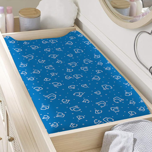 Blue And White Stethoscope Pattern Print Changing Pad Cover
