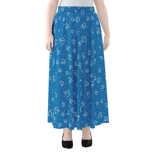 Blue And White Stethoscope Pattern Print Chiffon Maxi Skirt
