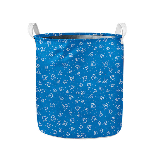 Blue And White Stethoscope Pattern Print Collapsible Laundry Basket