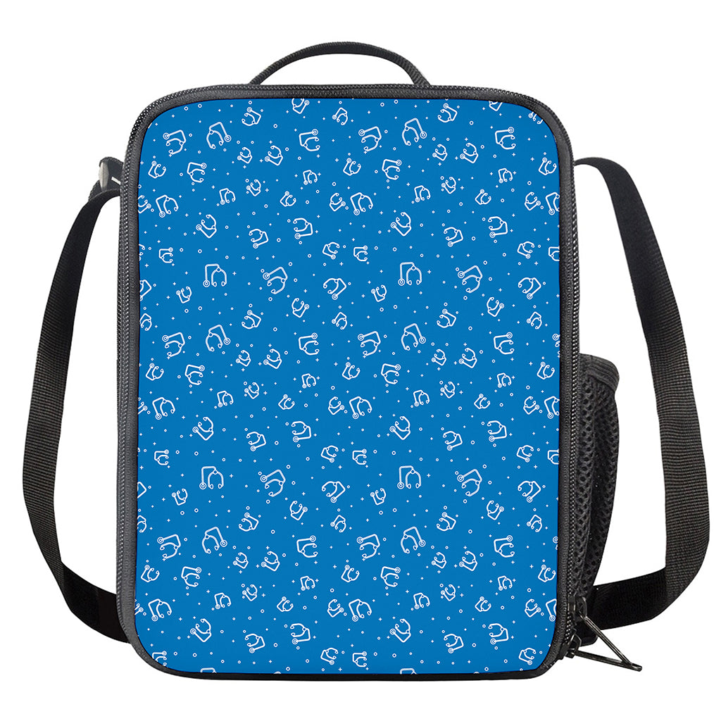 Blue And White Stethoscope Pattern Print Crossbody Lunch Bag