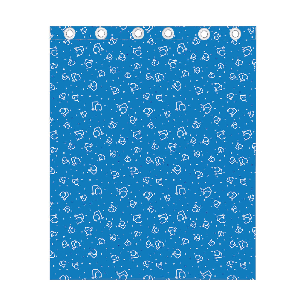 Blue And White Stethoscope Pattern Print Curtain