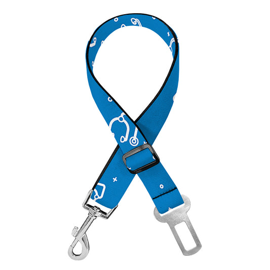 Blue And White Stethoscope Pattern Print Dog Seat Belt