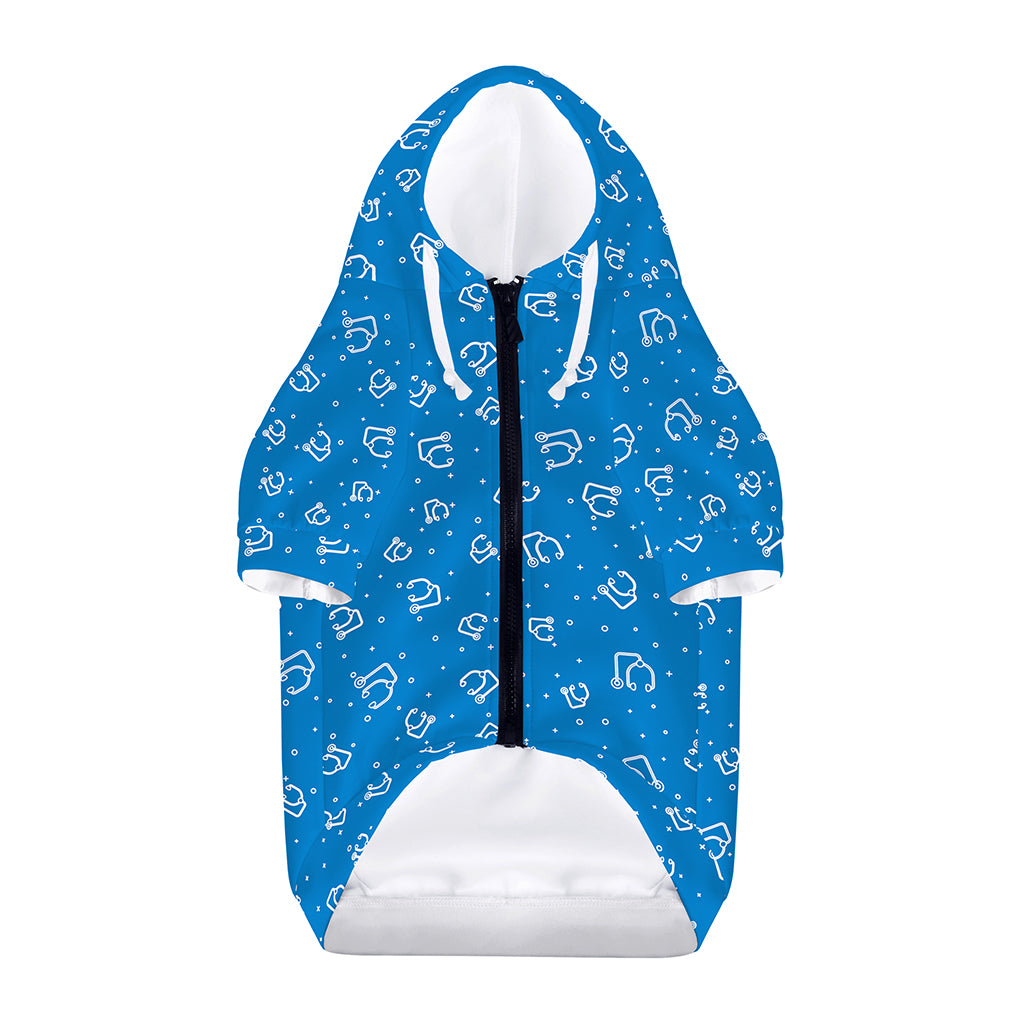 Blue And White Stethoscope Pattern Print Dog Zip Up Hoodie