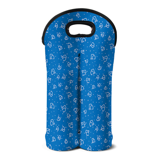 Blue And White Stethoscope Pattern Print Double Neoprene Wine Tote