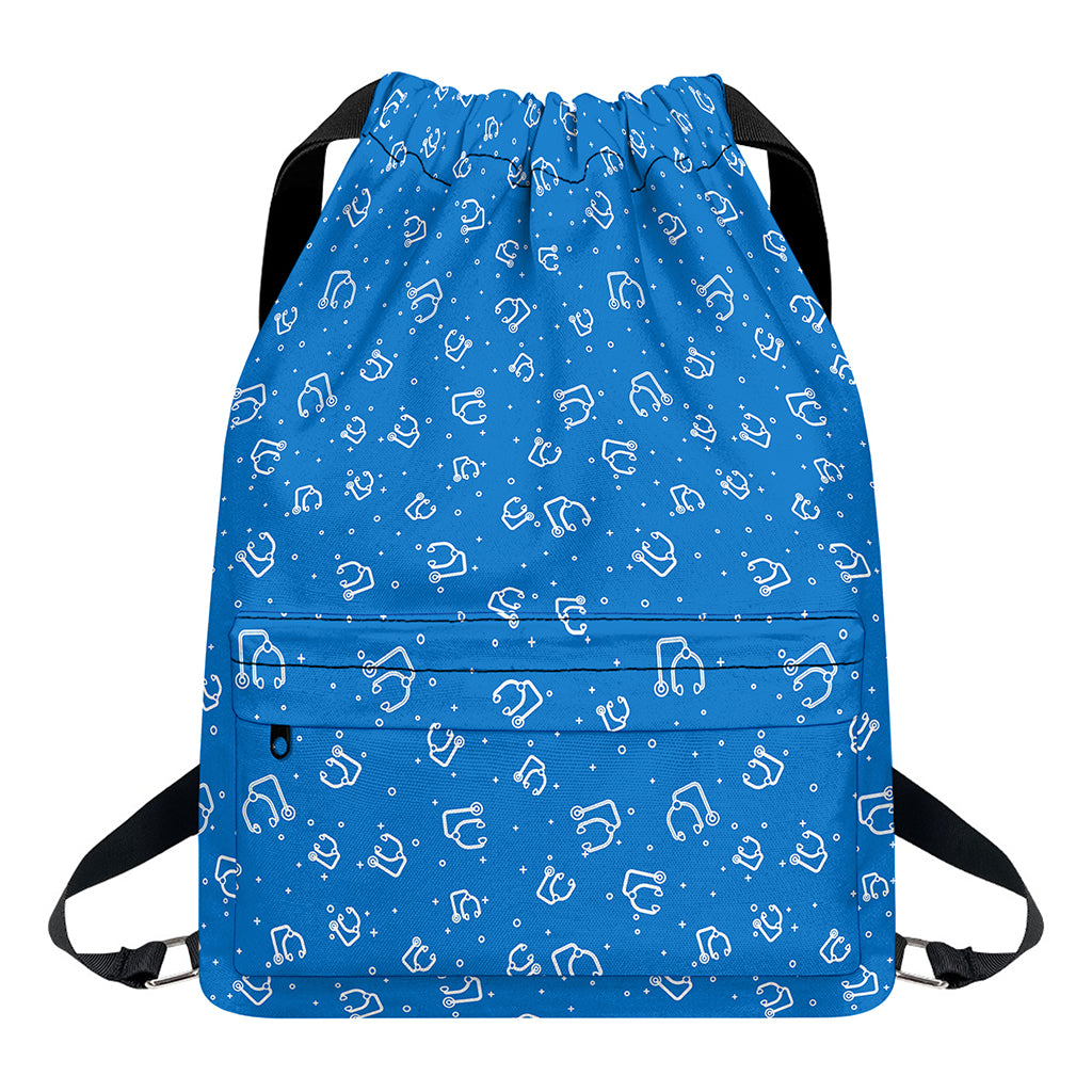 Blue And White Stethoscope Pattern Print Drawstring Backpack