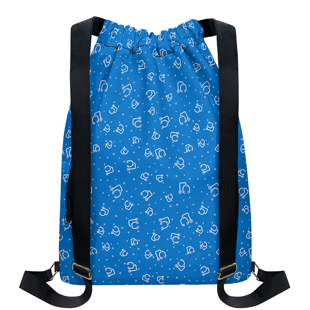Blue And White Stethoscope Pattern Print Drawstring Backpack