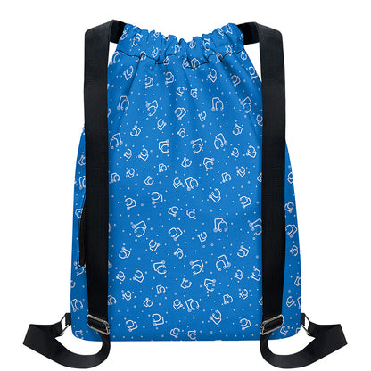 Blue And White Stethoscope Pattern Print Drawstring Backpack