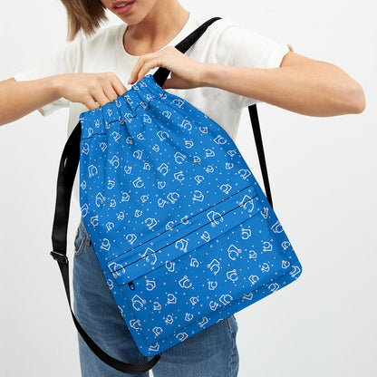 Blue And White Stethoscope Pattern Print Drawstring Backpack