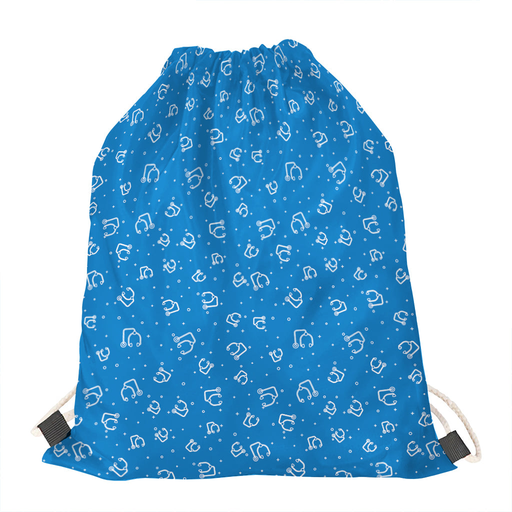 Blue And White Stethoscope Pattern Print Drawstring Bag