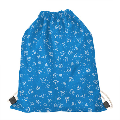 Blue And White Stethoscope Pattern Print Drawstring Bag