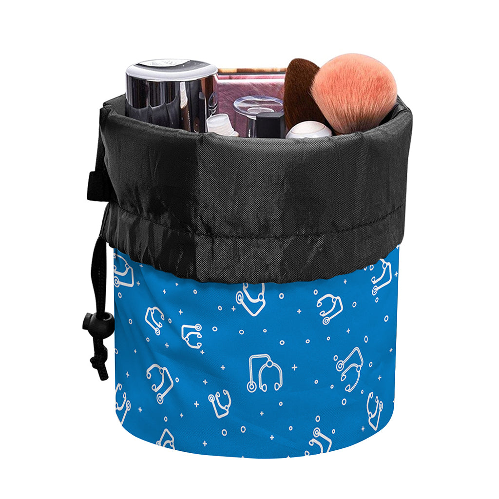 Blue And White Stethoscope Pattern Print Drawstring Makeup Bag