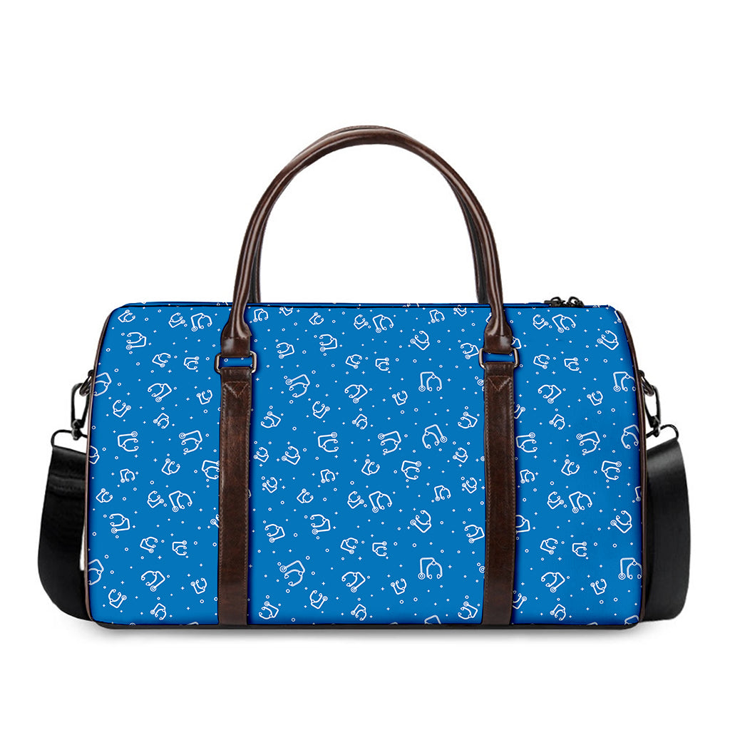 Blue And White Stethoscope Pattern Print Duffle Bag
