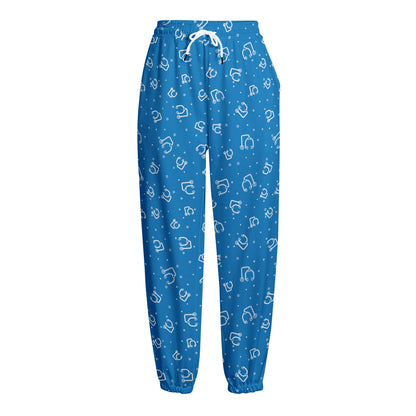Blue And White Stethoscope Pattern Print Fleece Lined Knit Pants