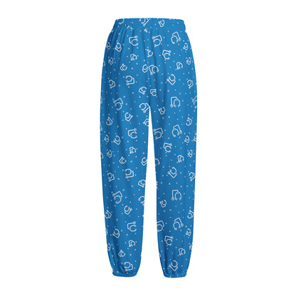 Blue And White Stethoscope Pattern Print Fleece Lined Knit Pants