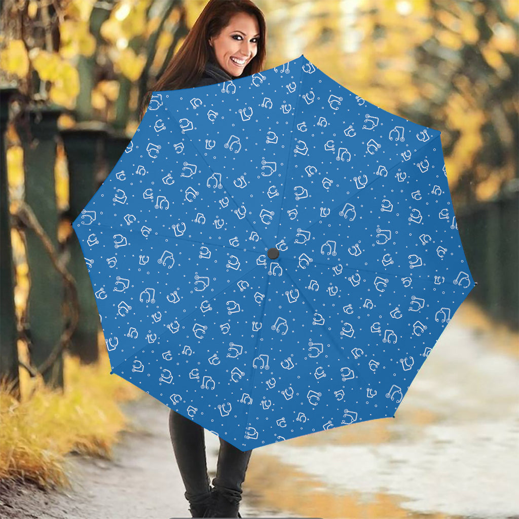 Blue And White Stethoscope Pattern Print Foldable Umbrella