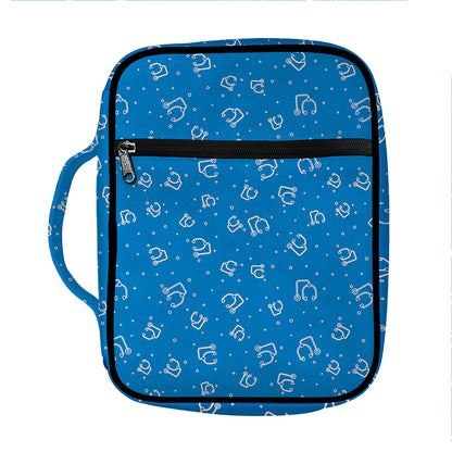 Blue And White Stethoscope Pattern Print Front Pocket Bible Bag