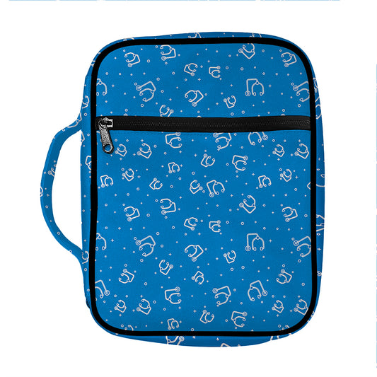 Blue And White Stethoscope Pattern Print Front Pocket Bible Bag