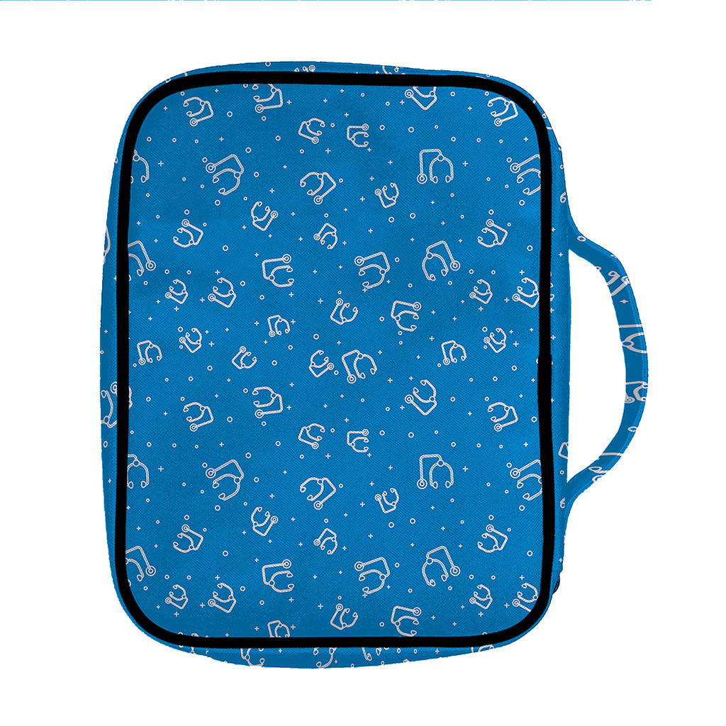 Blue And White Stethoscope Pattern Print Front Pocket Bible Bag