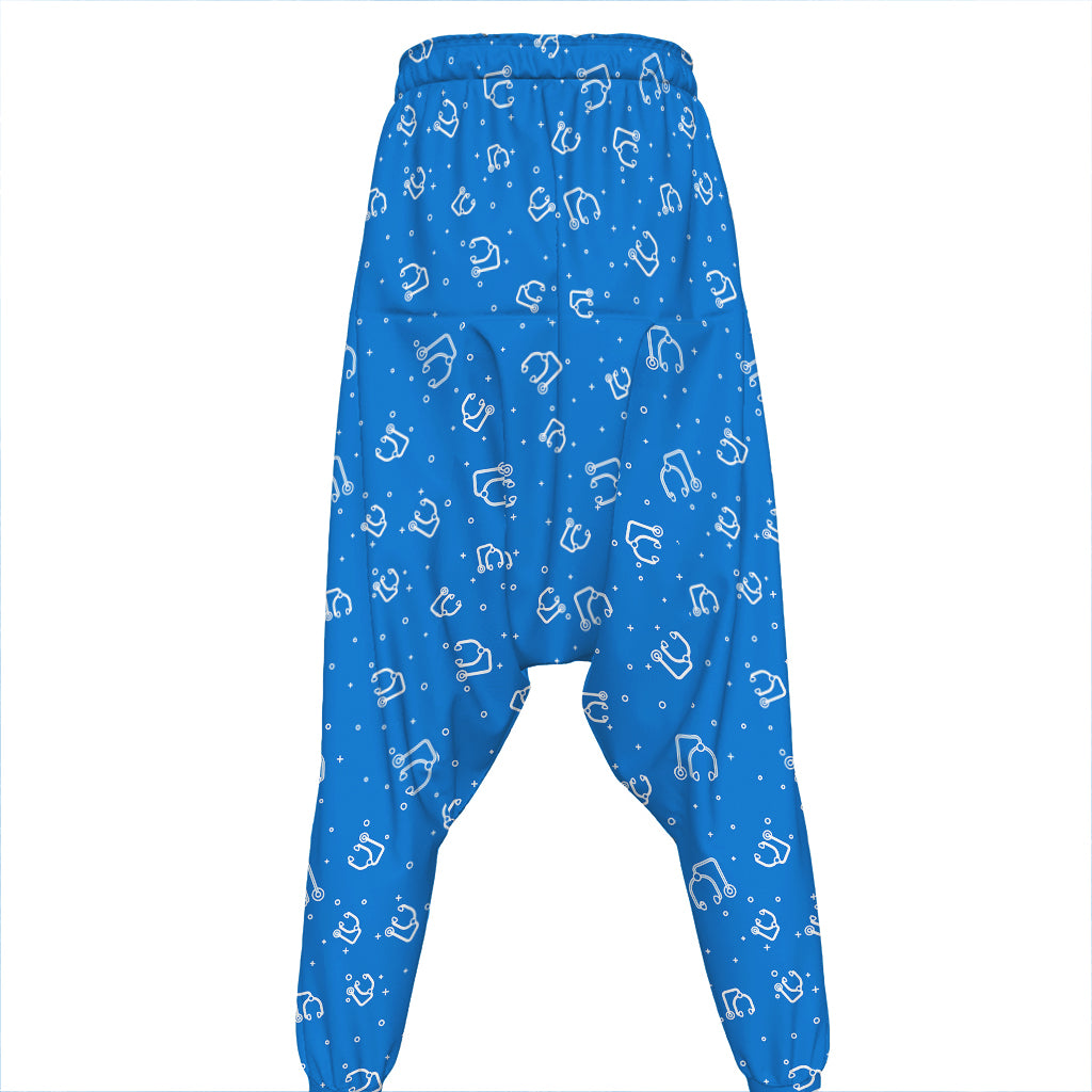 Blue And White Stethoscope Pattern Print Hammer Pants