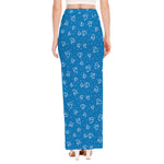 Blue And White Stethoscope Pattern Print High Slit Maxi Skirt