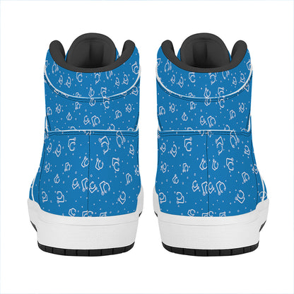 Blue And White Stethoscope Pattern Print High Top Leather Sneakers
