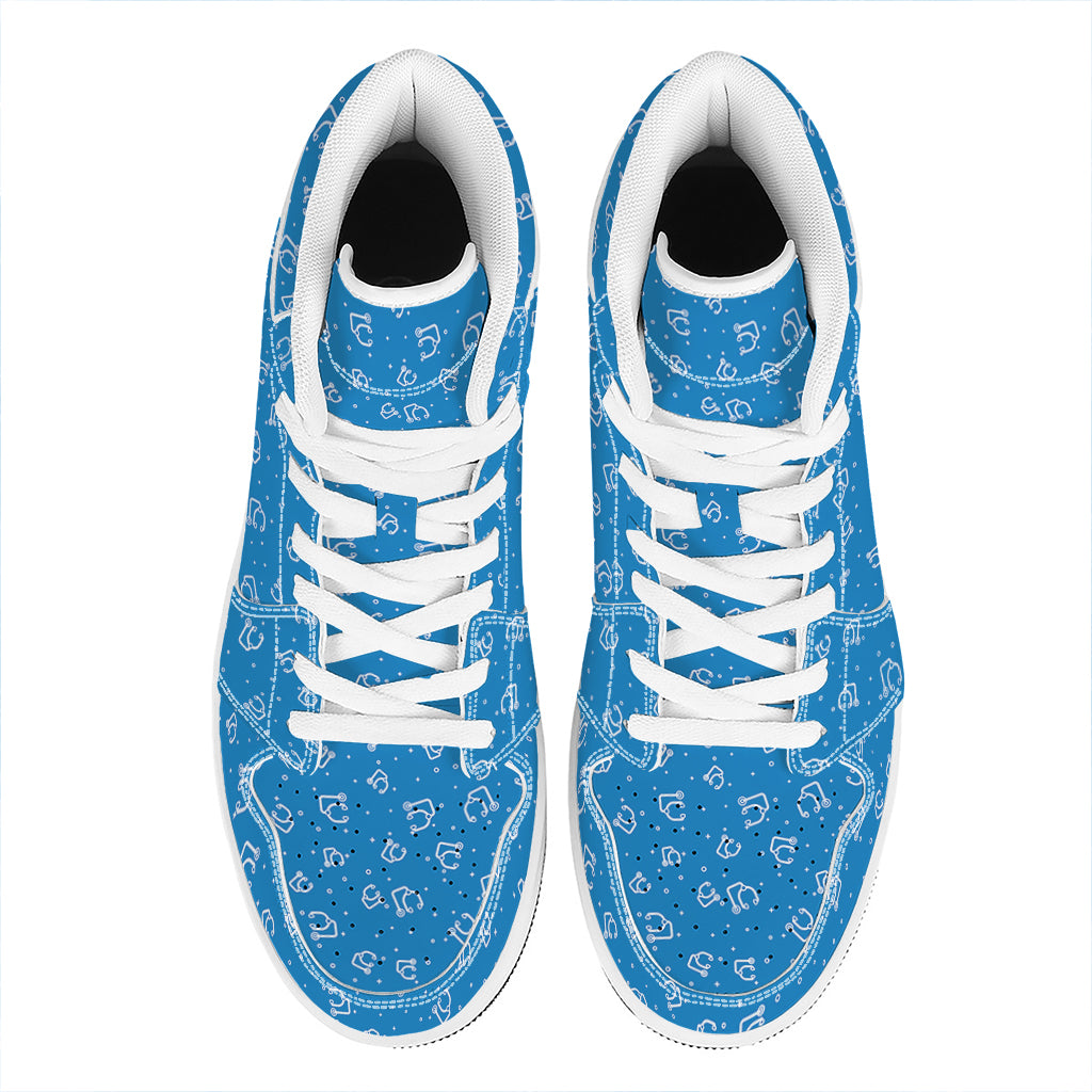 Blue And White Stethoscope Pattern Print High Top Leather Sneakers