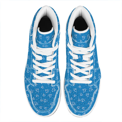 Blue And White Stethoscope Pattern Print High Top Leather Sneakers