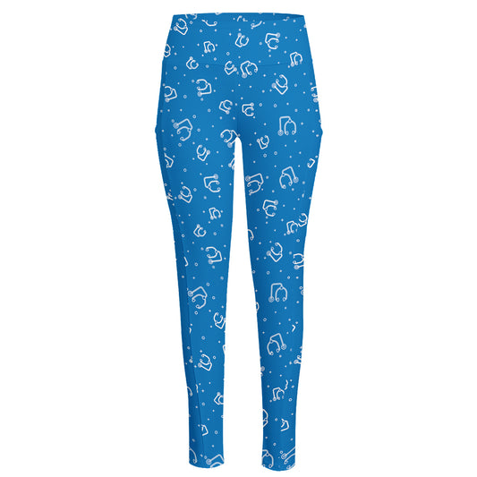 Blue And White Stethoscope Pattern Print High-Waisted Pocket Leggings