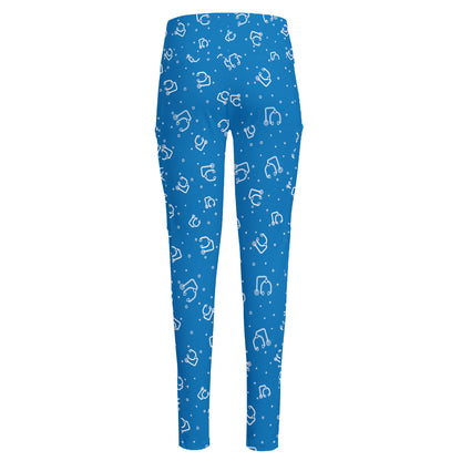 Blue And White Stethoscope Pattern Print High-Waisted Pocket Leggings
