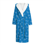 Blue And White Stethoscope Pattern Print Hooded Bathrobe