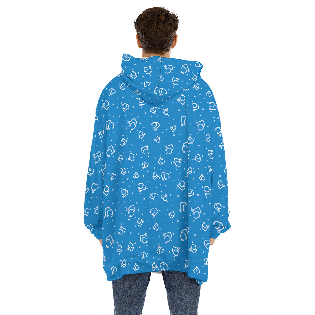 Blue And White Stethoscope Pattern Print Hoodie Blanket