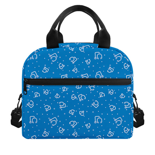 Blue And White Stethoscope Pattern Print Insulated Lunch Bag
