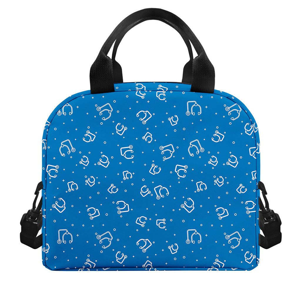 Blue And White Stethoscope Pattern Print Insulated Lunch Bag