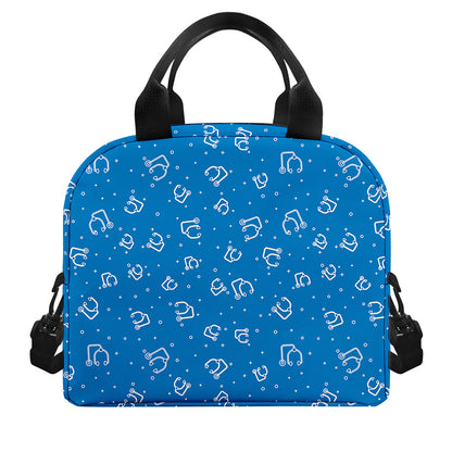 Blue And White Stethoscope Pattern Print Insulated Lunch Bag
