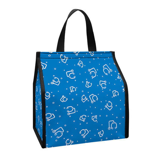 Blue And White Stethoscope Pattern Print Insulated Lunch Tote