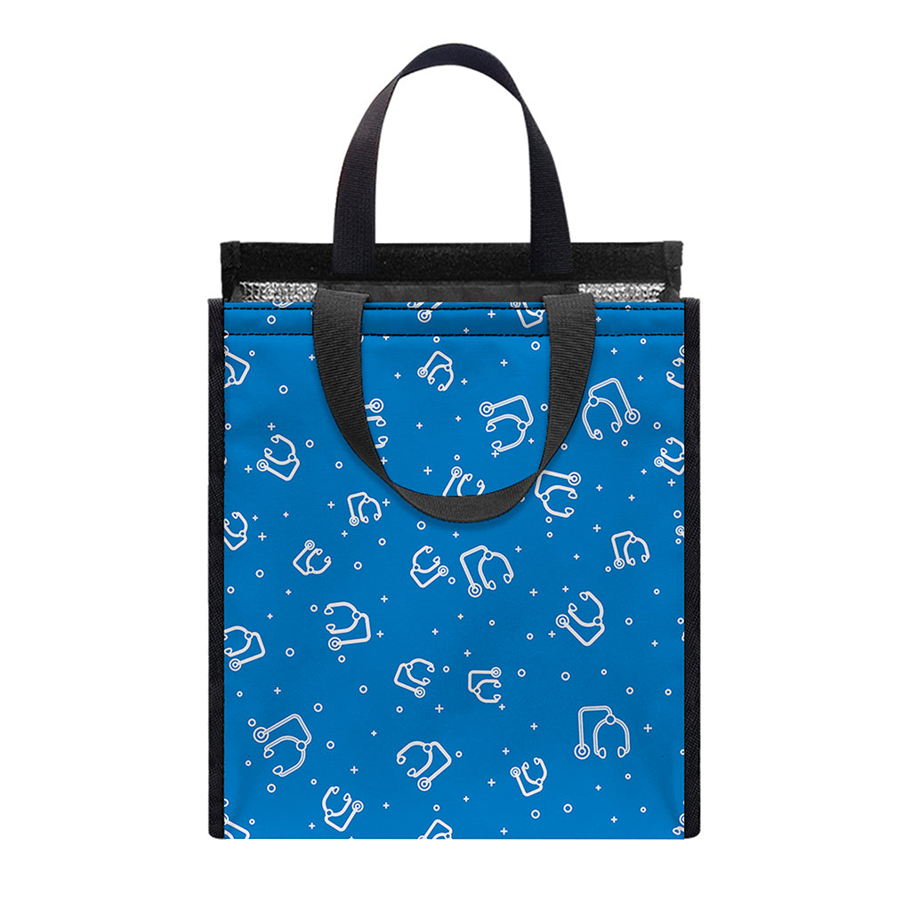 Blue And White Stethoscope Pattern Print Insulated Lunch Tote