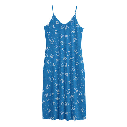 Blue And White Stethoscope Pattern Print Jersey Midi Cami Dress