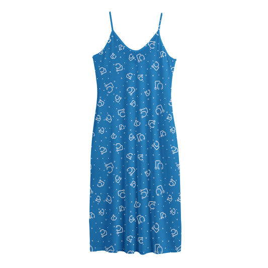 Blue And White Stethoscope Pattern Print Jersey Midi Cami Dress
