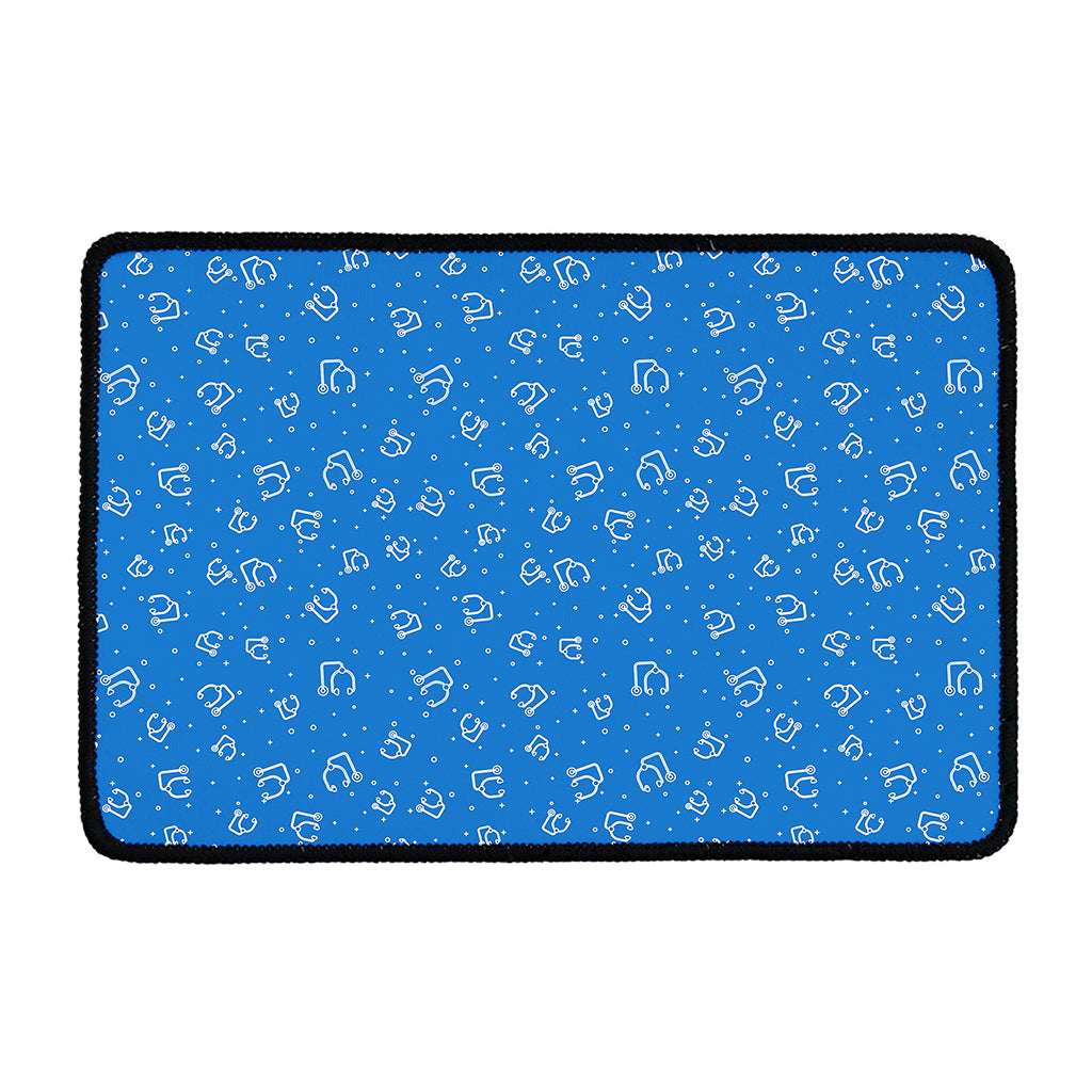 Blue And White Stethoscope Pattern Print Kitchen Mat