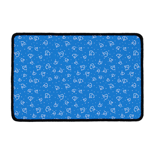 Blue And White Stethoscope Pattern Print Kitchen Mat