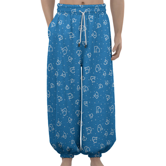 Blue And White Stethoscope Pattern Print Lantern Pants