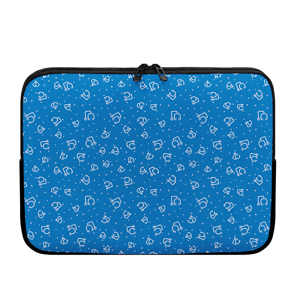 Blue And White Stethoscope Pattern Print Laptop Sleeve