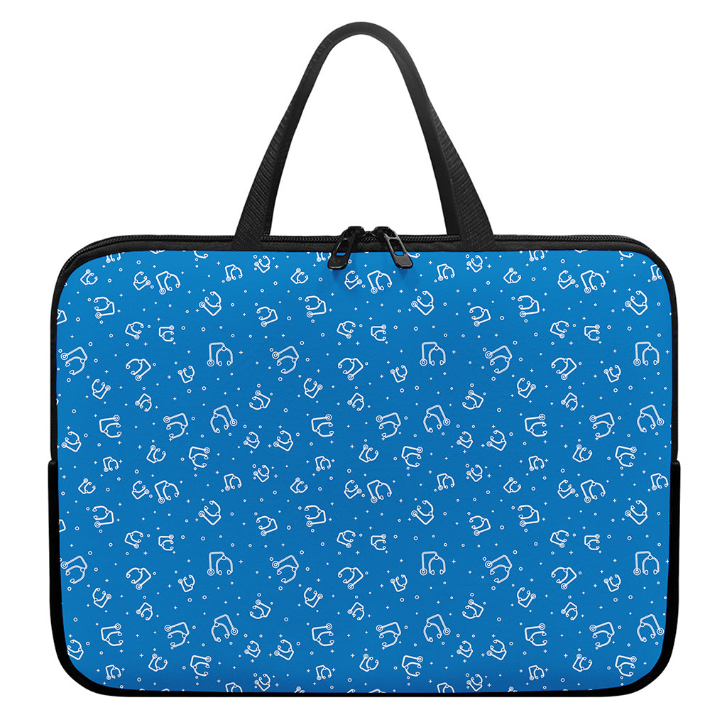 Blue And White Stethoscope Pattern Print Laptop Sleeve With Handle