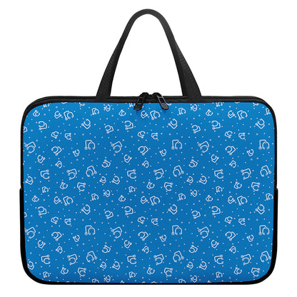 Blue And White Stethoscope Pattern Print Laptop Sleeve With Handle