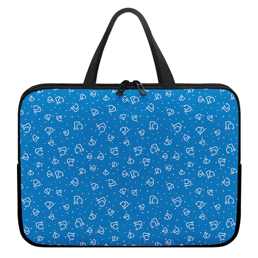 Blue And White Stethoscope Pattern Print Laptop Sleeve With Handle