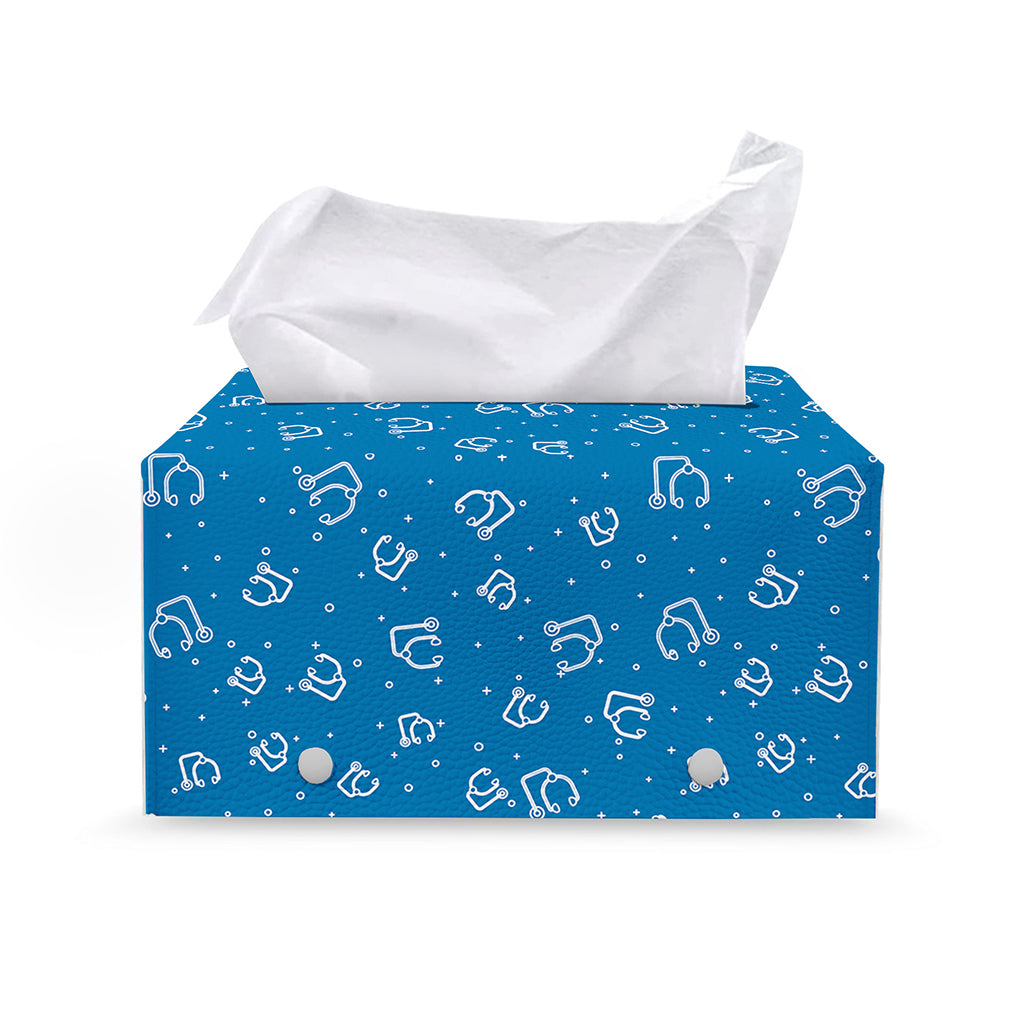 Blue And White Stethoscope Pattern Print Leather Tissue Box Cover