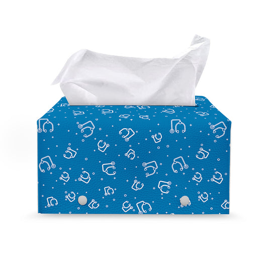 Blue And White Stethoscope Pattern Print Leather Tissue Box Cover