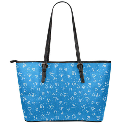 Blue And White Stethoscope Pattern Print Leather Tote Bag
