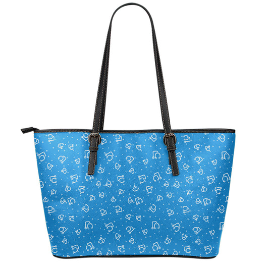 Blue And White Stethoscope Pattern Print Leather Tote Bag